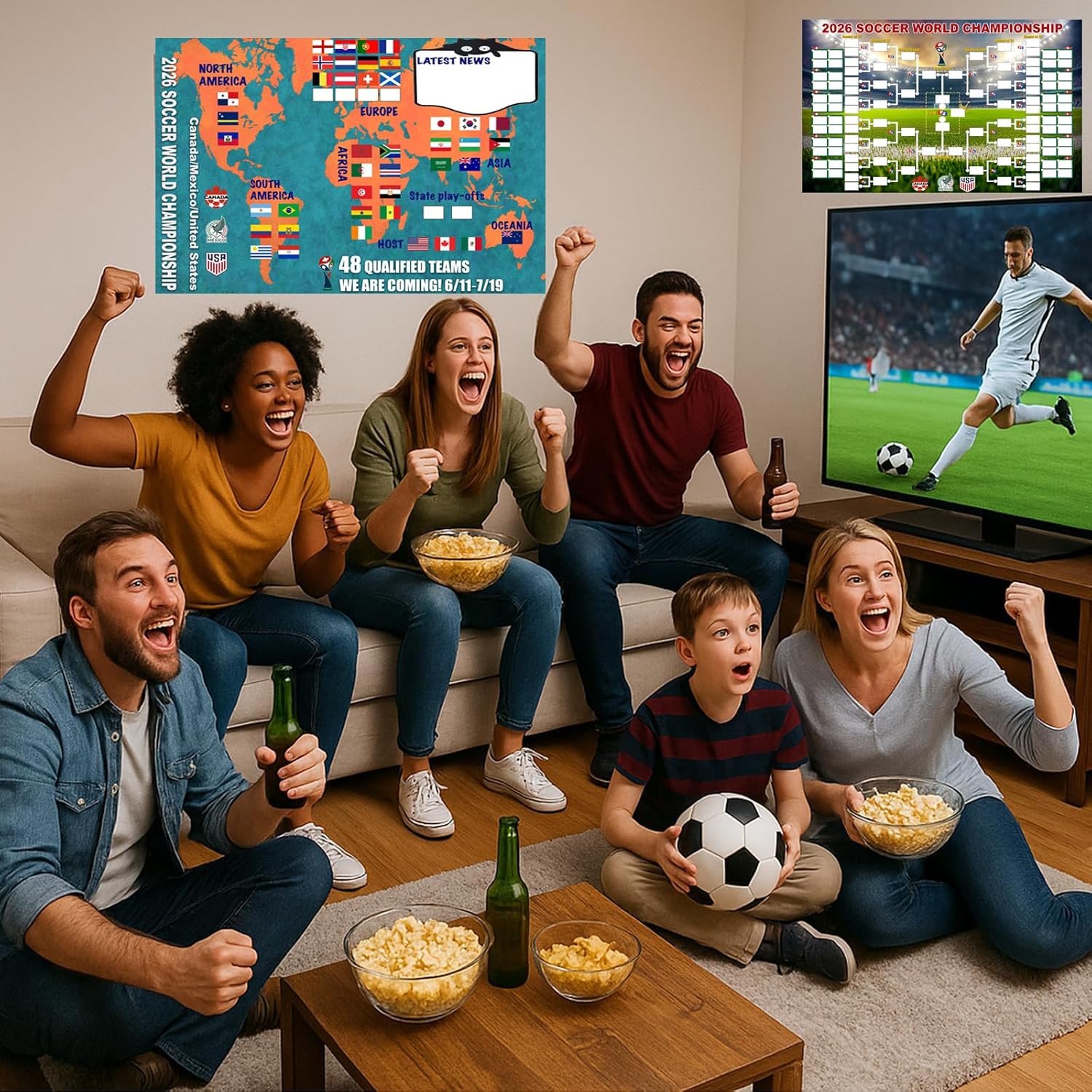 2026 Soccer The World Cup Schedule Poster & Final Round 48-team Collection Showcase, 2-in-1 Functional Poster