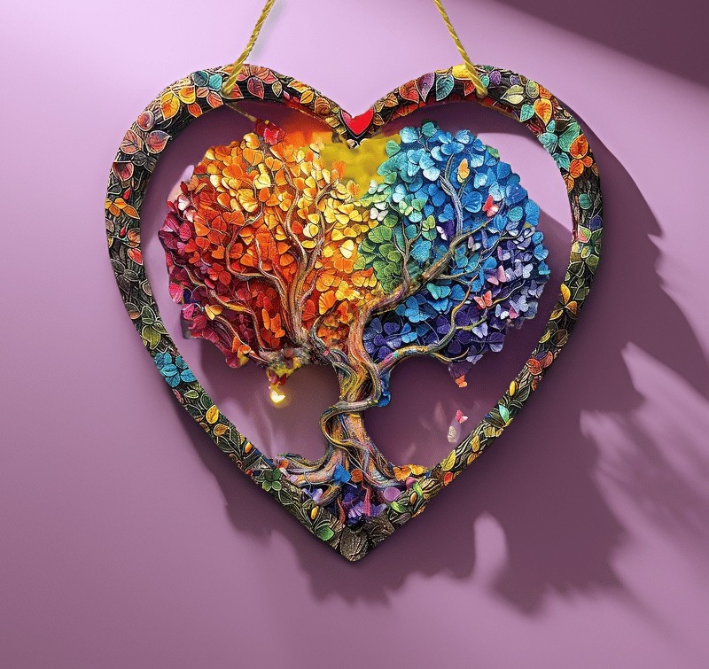 ❤️Wrapped in Love Tree of Life Suncatcher Heart Charm Gift
