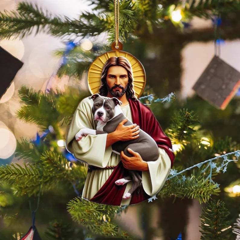 Jesus Hugging Animals Christmas Ornaments