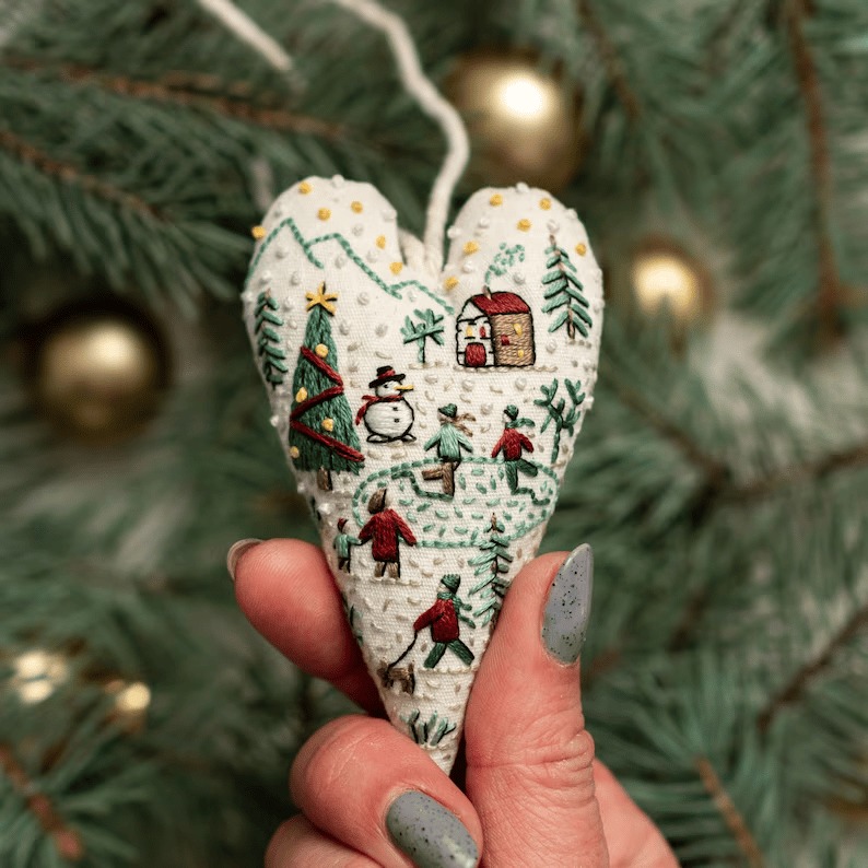 ❤DIY Heart Shaped Christmas Ornament Embroidery Kit
