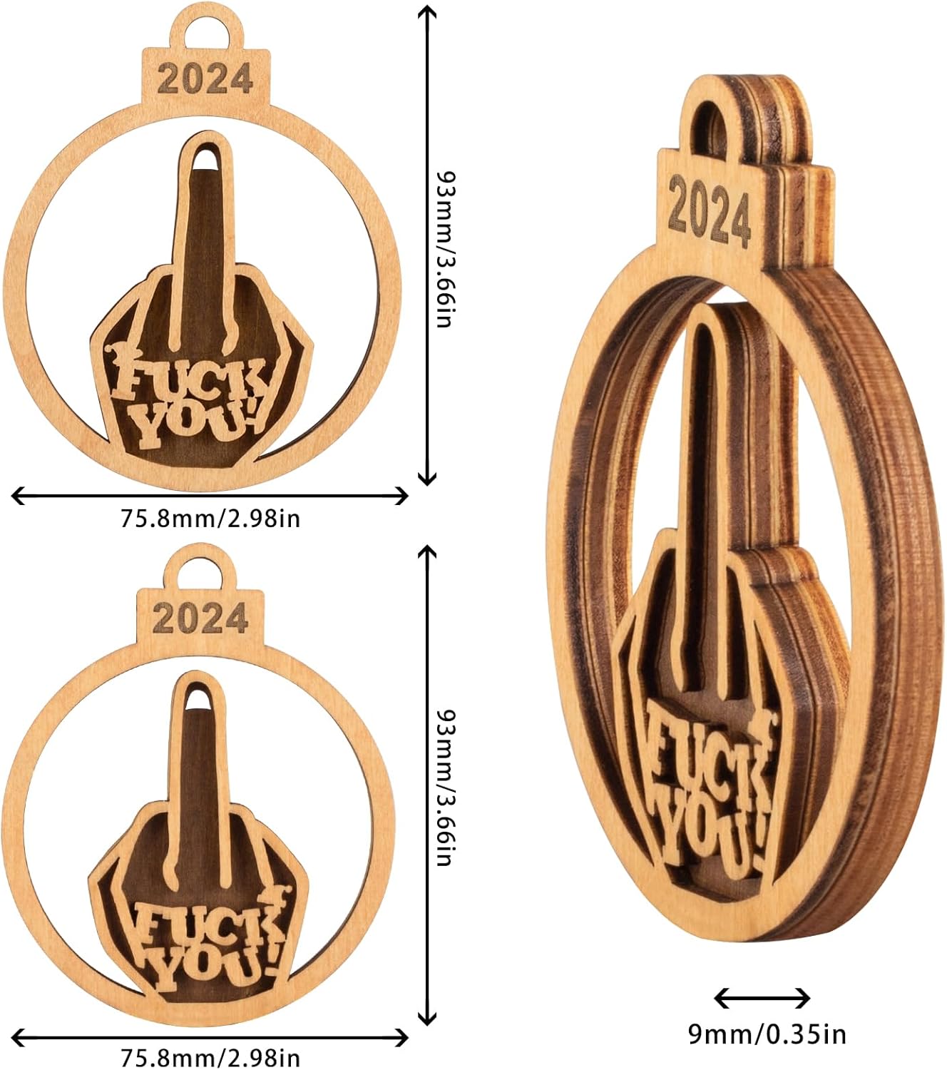 Fuck You 2024 Funny Christmas Ornaments with Black Walnut Wood Design