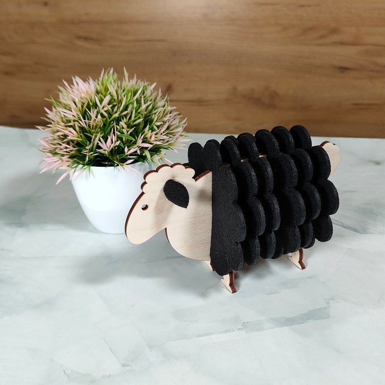 🐏Felt Coasters Set With Wood Sheep🐏