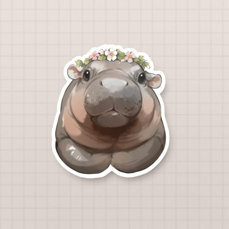 Moo Deng Stickers, Pygmy Hippo Stickers, A Set of Four