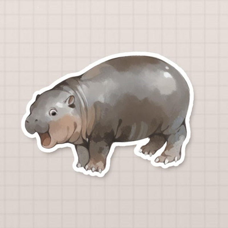 Moo Deng Stickers, Pygmy Hippo Stickers, A Set of Four
