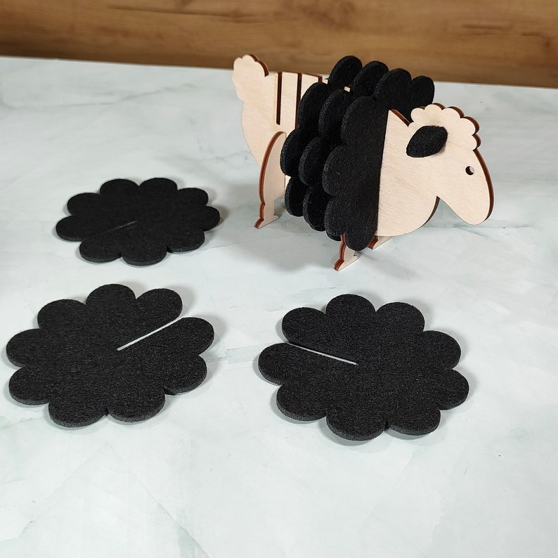 🐏Felt Coasters Set With Wood Sheep🐏