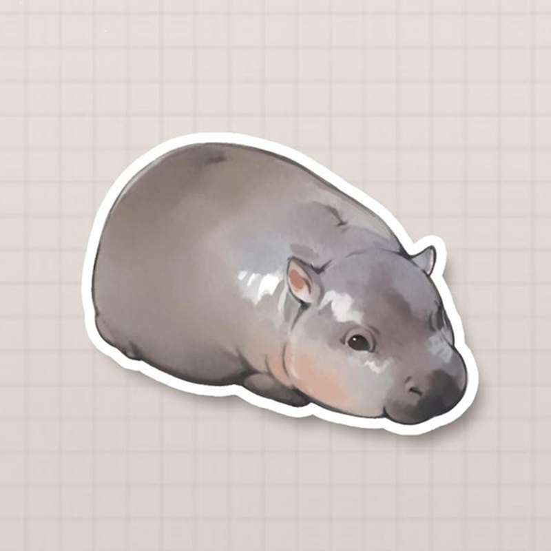 Moo Deng Stickers, Pygmy Hippo Stickers, A Set of Four