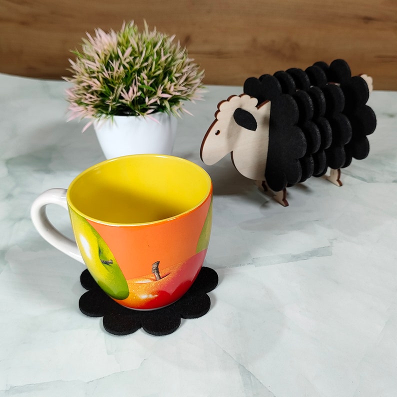 🐏Felt Coasters Set With Wood Sheep🐏
