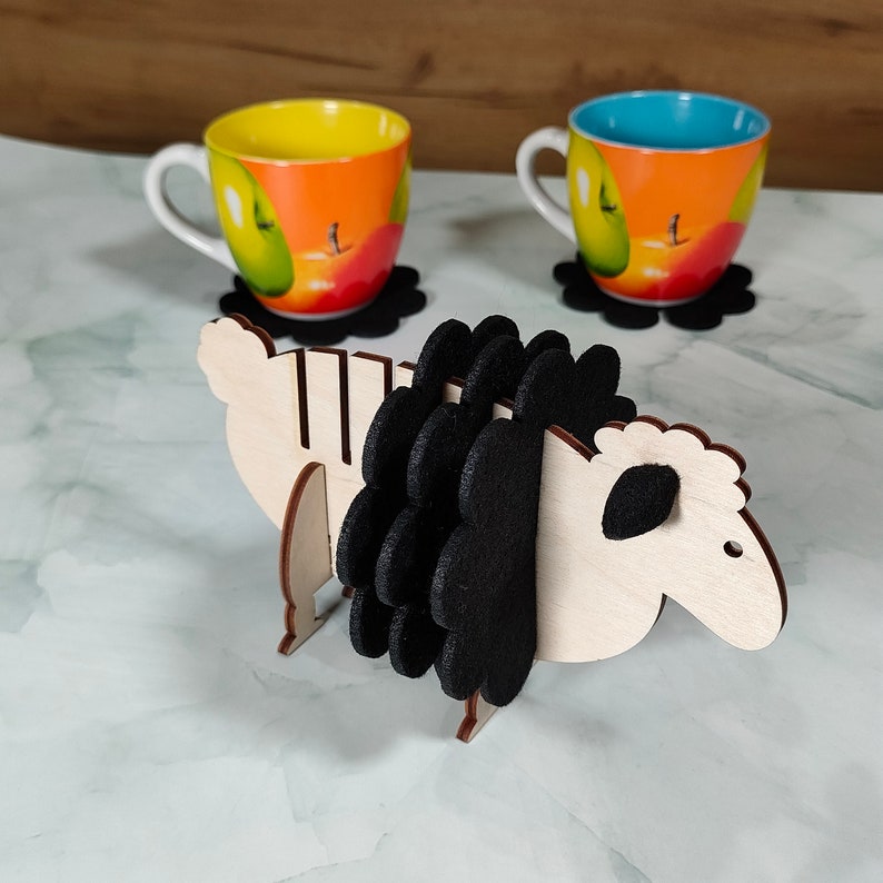 🐏Felt Coasters Set With Wood Sheep🐏