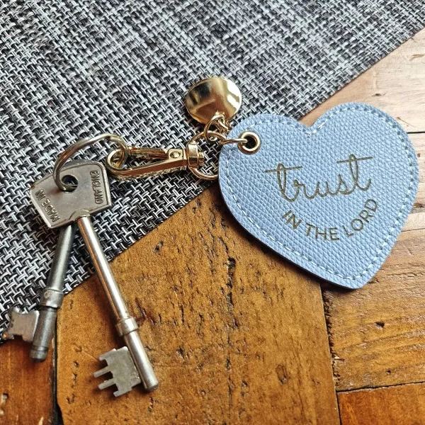 Heart Shaped Leather Keychain with Bible Quote