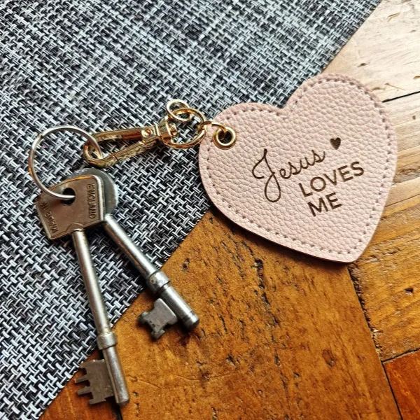 Heart Shaped Leather Keychain with Bible Quote