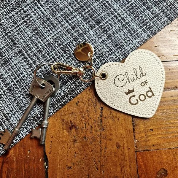Heart Shaped Leather Keychain with Bible Quote