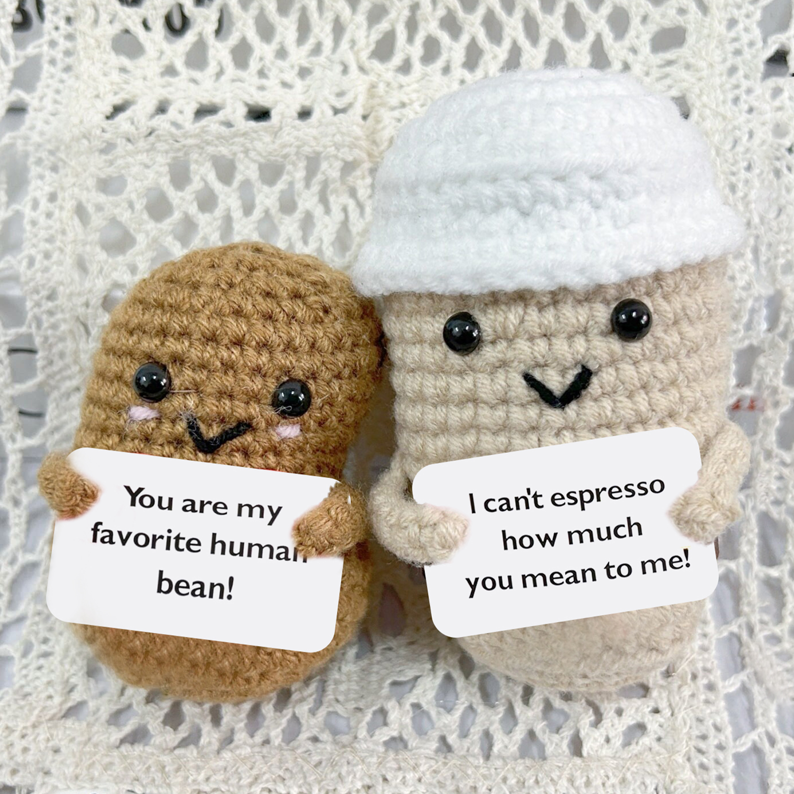 Handmade Crochet Coffee Bean and Coffee Cup