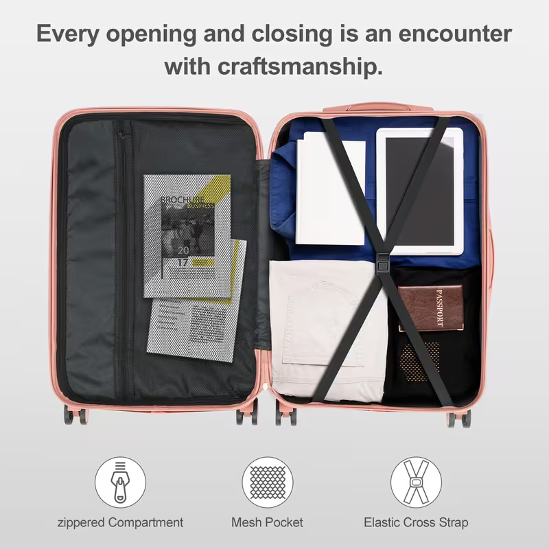 3pcs Luggage with Corner Protectors, 20/ 24/ 28-Inch, Durable Hard Shell, 360 Spinner Wheels, Multifunctional Large Capacity, Lightweight Travel Suitcase