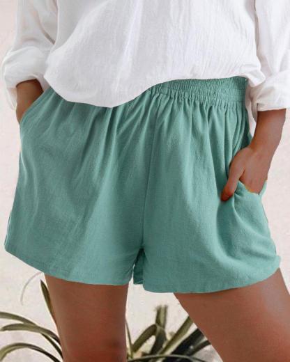 High Waist Linen Blend Shorts