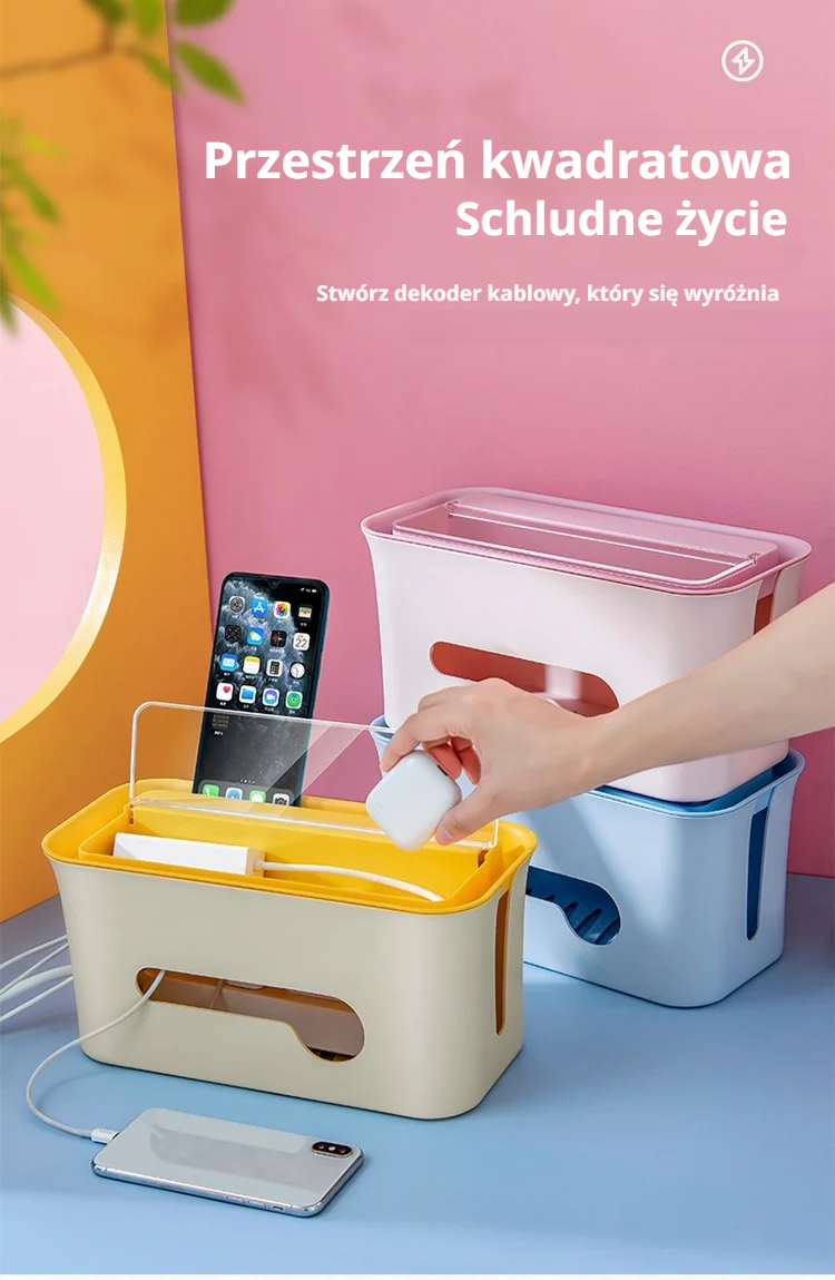 Wielofunkcyjna skrzynka do przechowywania kabli na biurku