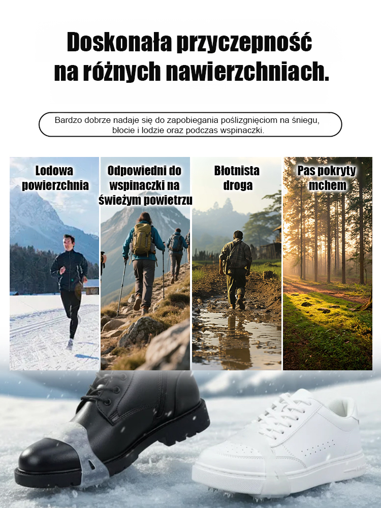 Niewidoczne raki do wędrówek po śniegu na zewnątrz