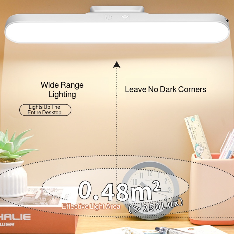 College student using special cool shooting desk lamp for reading