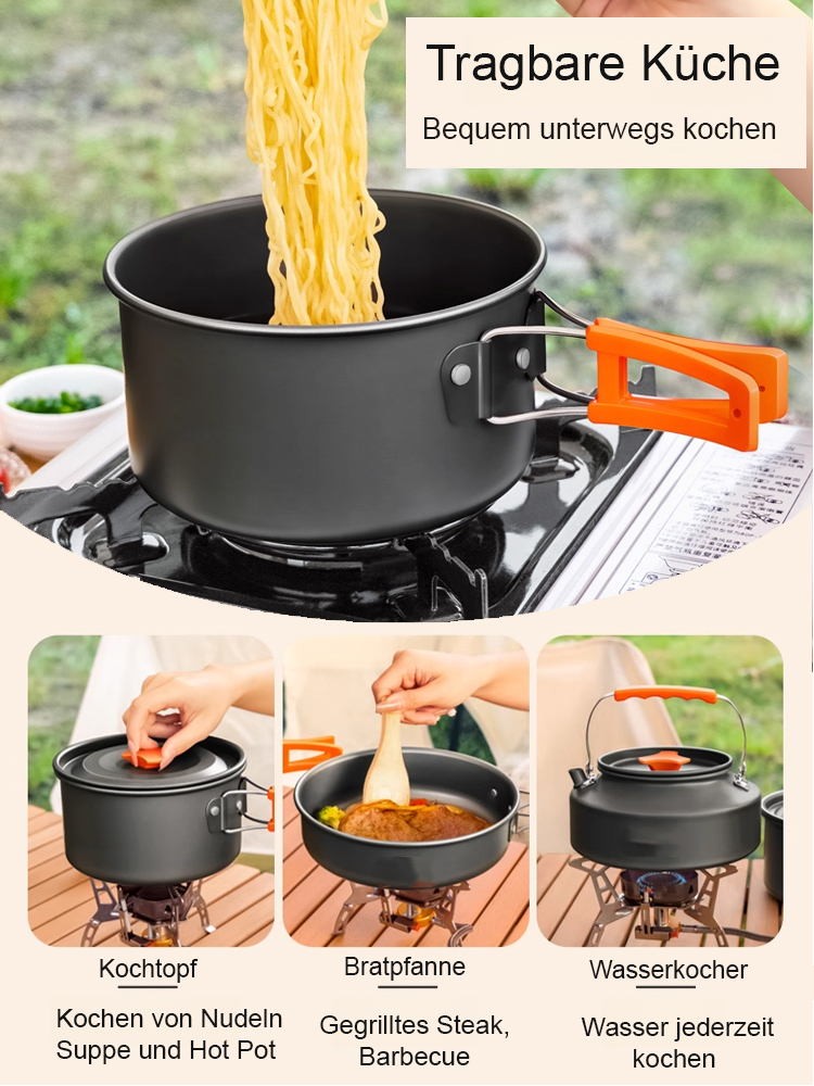 Heute versendet:【Kompaktes Outdoor-Aluminium-Kochset】Für Braten, Frittieren, Kochen und Schmoren