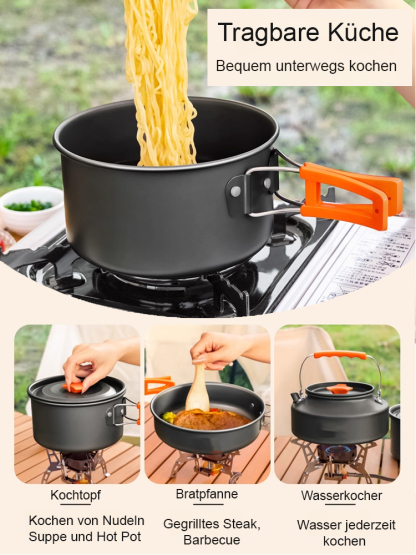 Heute versendet:【Kompaktes Outdoor-Aluminium-Kochset】Für Braten, Frittieren, Kochen und Schmoren