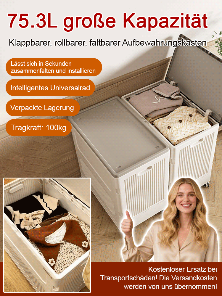 Platz für 50 Kleidungsstücke! ✨ Die faltbare XL-Aufbewahrungsbox mit Rollen. Keine Montage, sofort startklar! 📦💨
