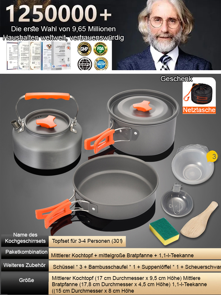 Heute versendet:【Kompaktes Outdoor-Aluminium-Kochset】Für Braten, Frittieren, Kochen und Schmoren