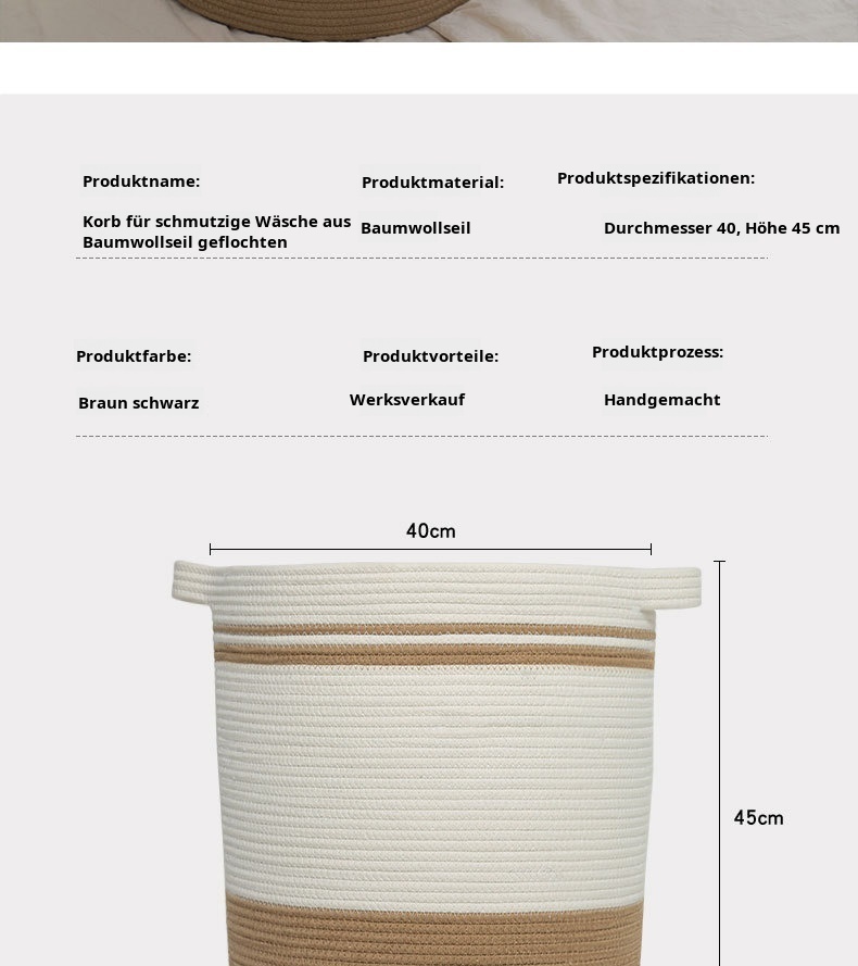 Stabiler Korb aus Baumwollseil zur Wäscheaufbewahrung