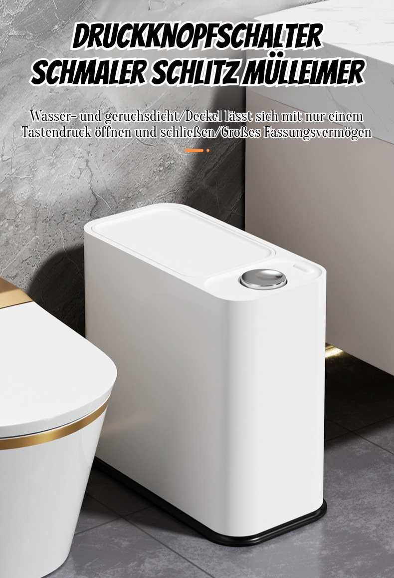 Moderner Schmalschlitz-Mülleimer mit Druckknopfschalter