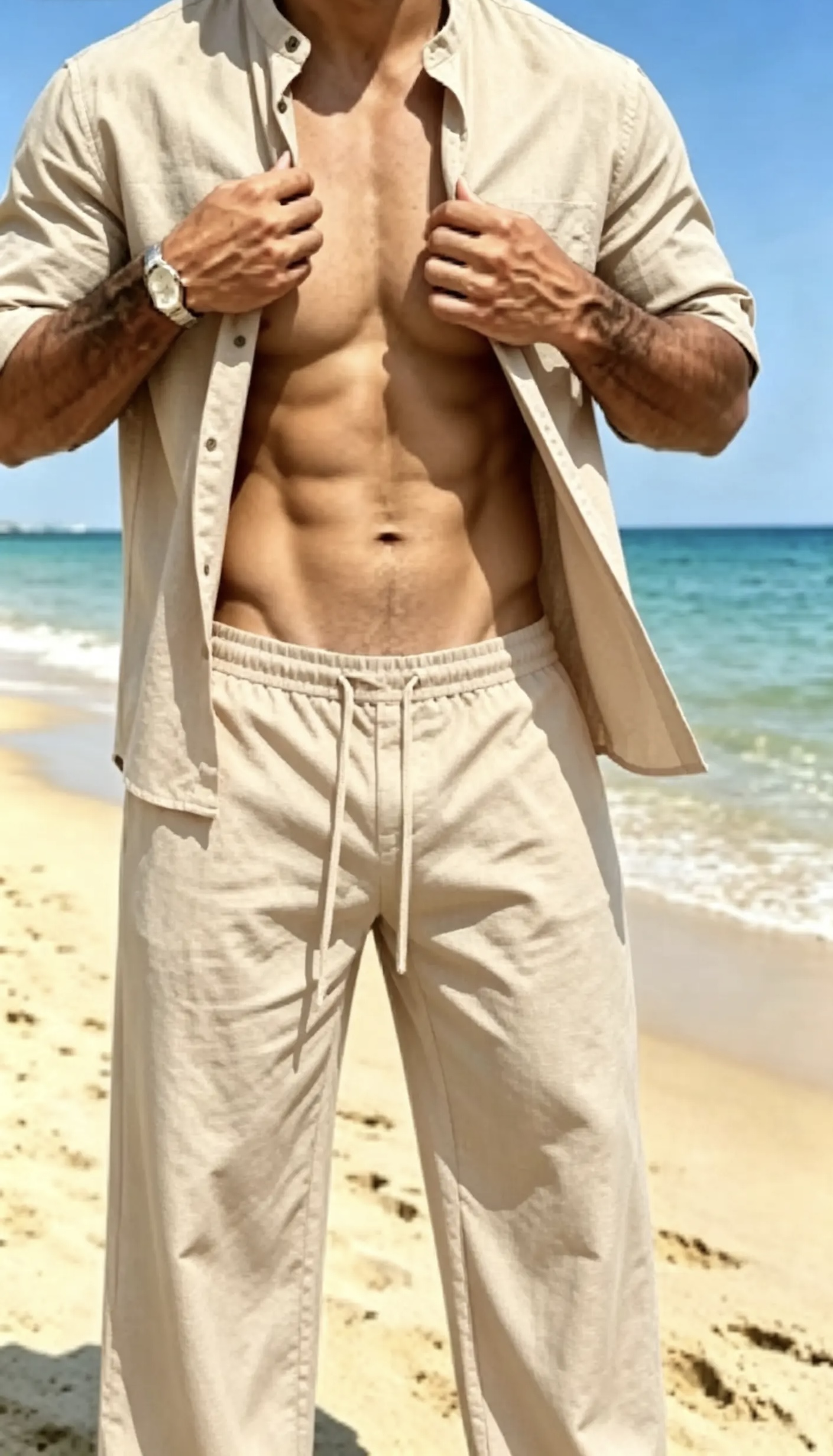 🤍 Men's Stand Collar Linen Two-Piece Outfit Set