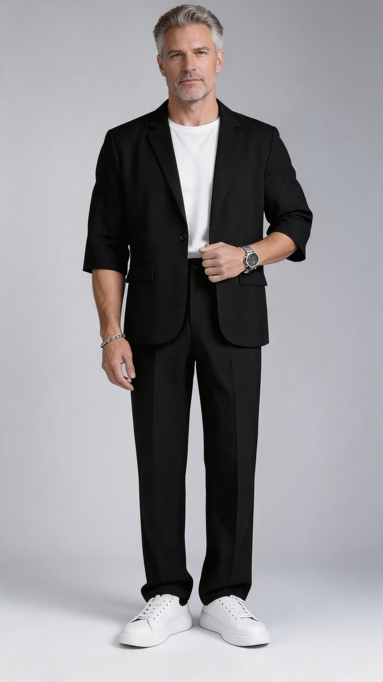 🧥 Men's 3/4 Sleeve Blazer & Trouser Two-Piece Suit Set