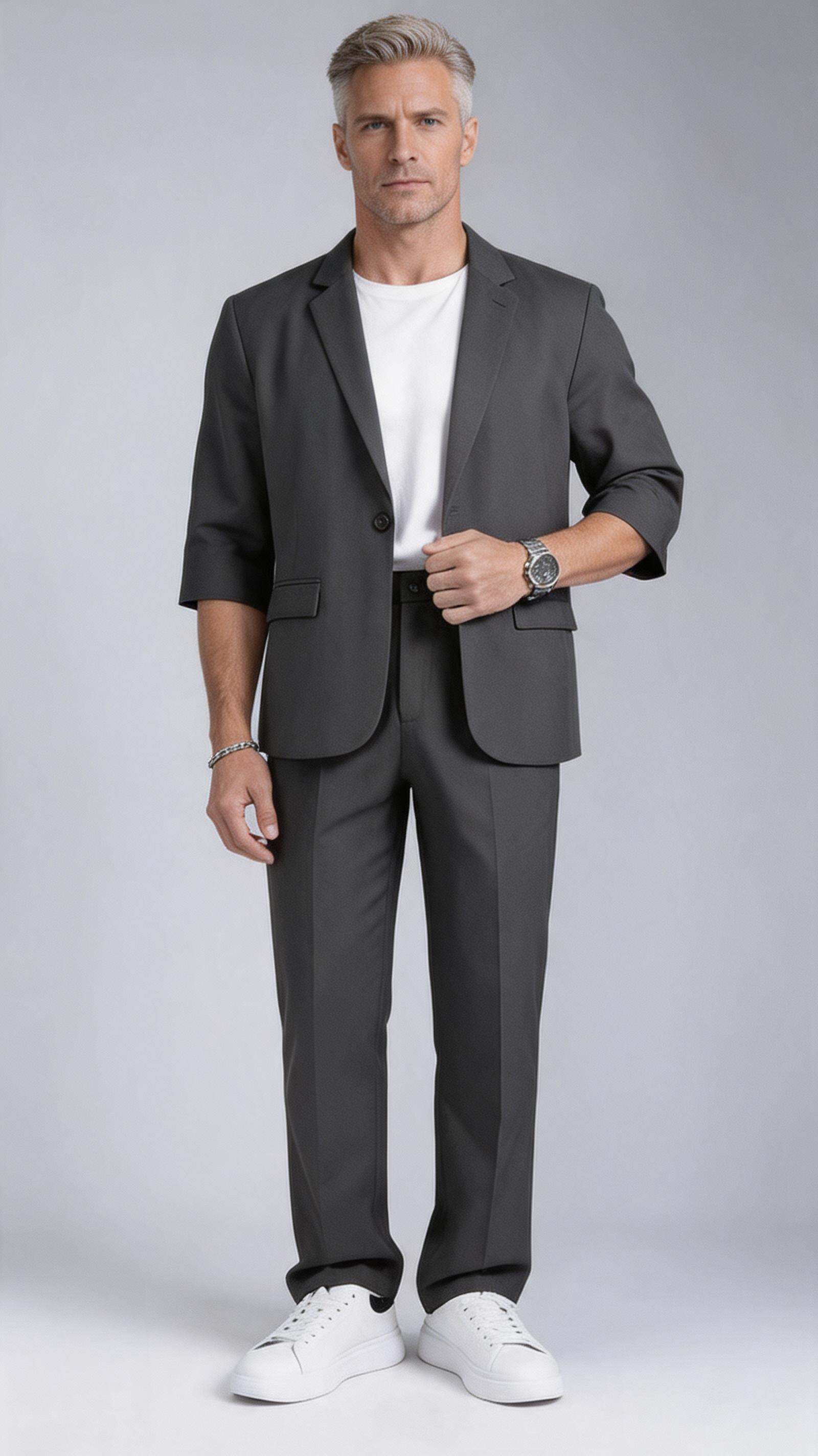 🧥 Men's 3/4 Sleeve Blazer & Trouser Two-Piece Suit Set