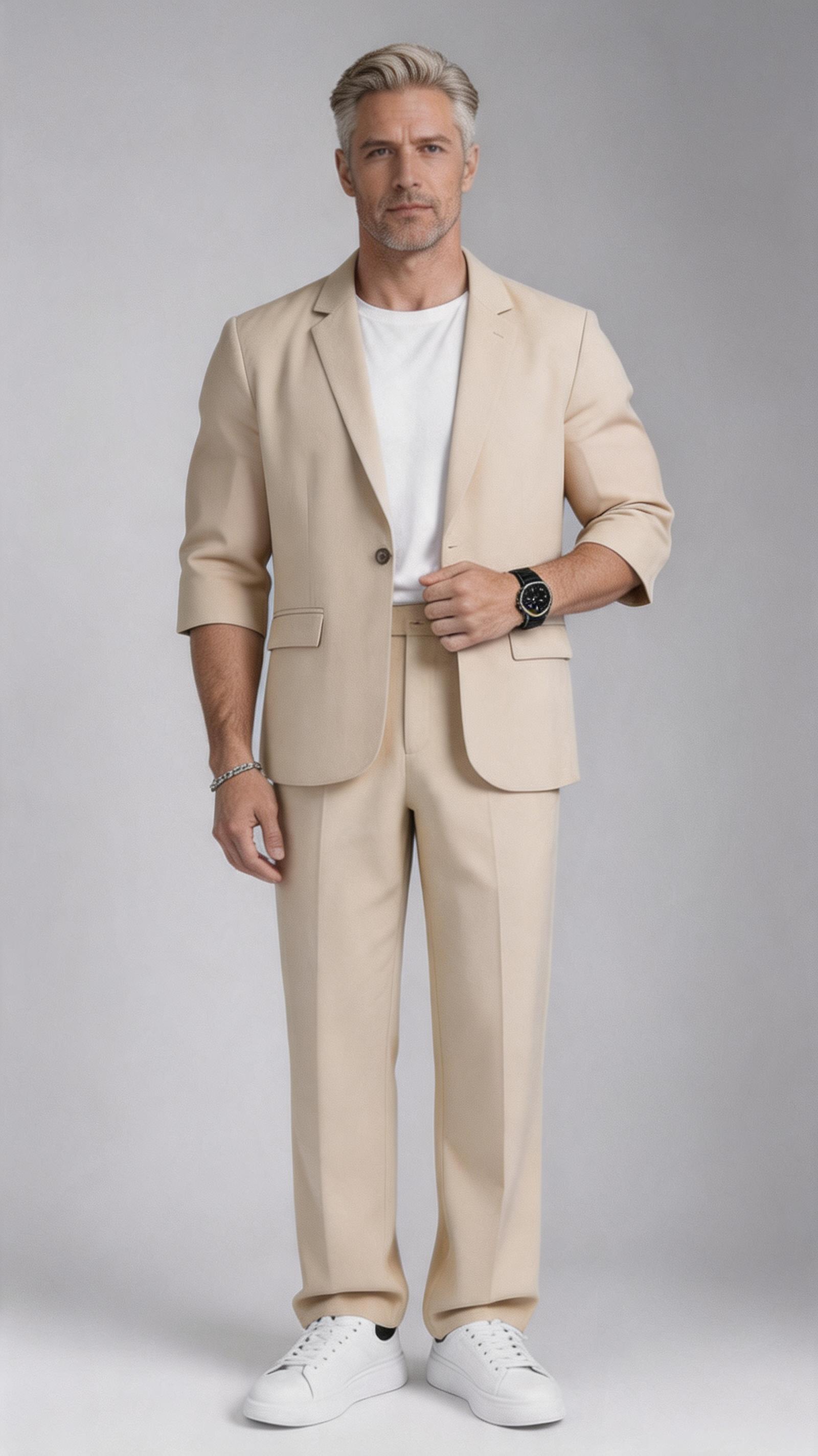 🧥 Men's 3/4 Sleeve Blazer & Trouser Two-Piece Suit Set