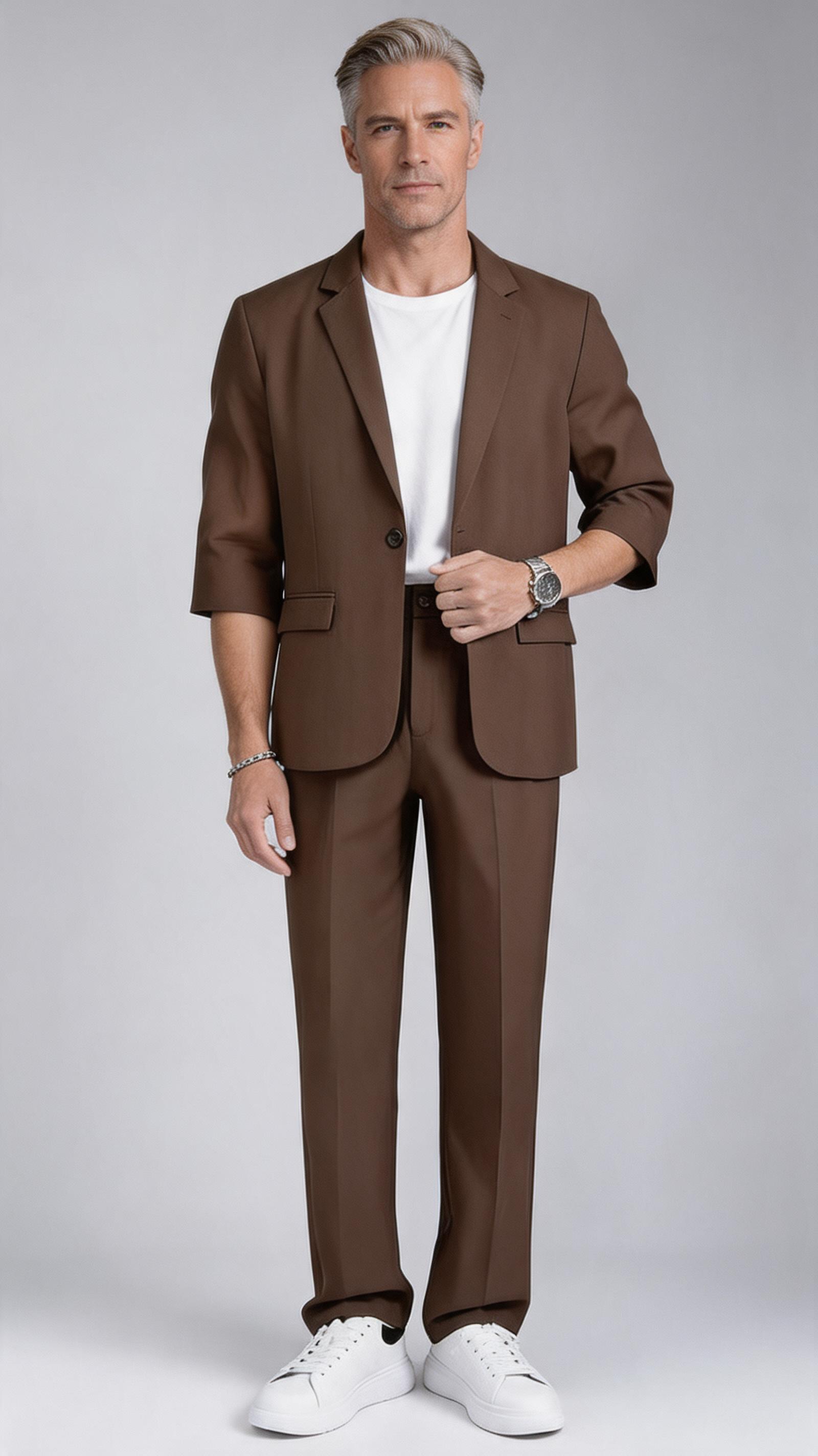 🧥 Men's 3/4 Sleeve Blazer & Trouser Two-Piece Suit Set