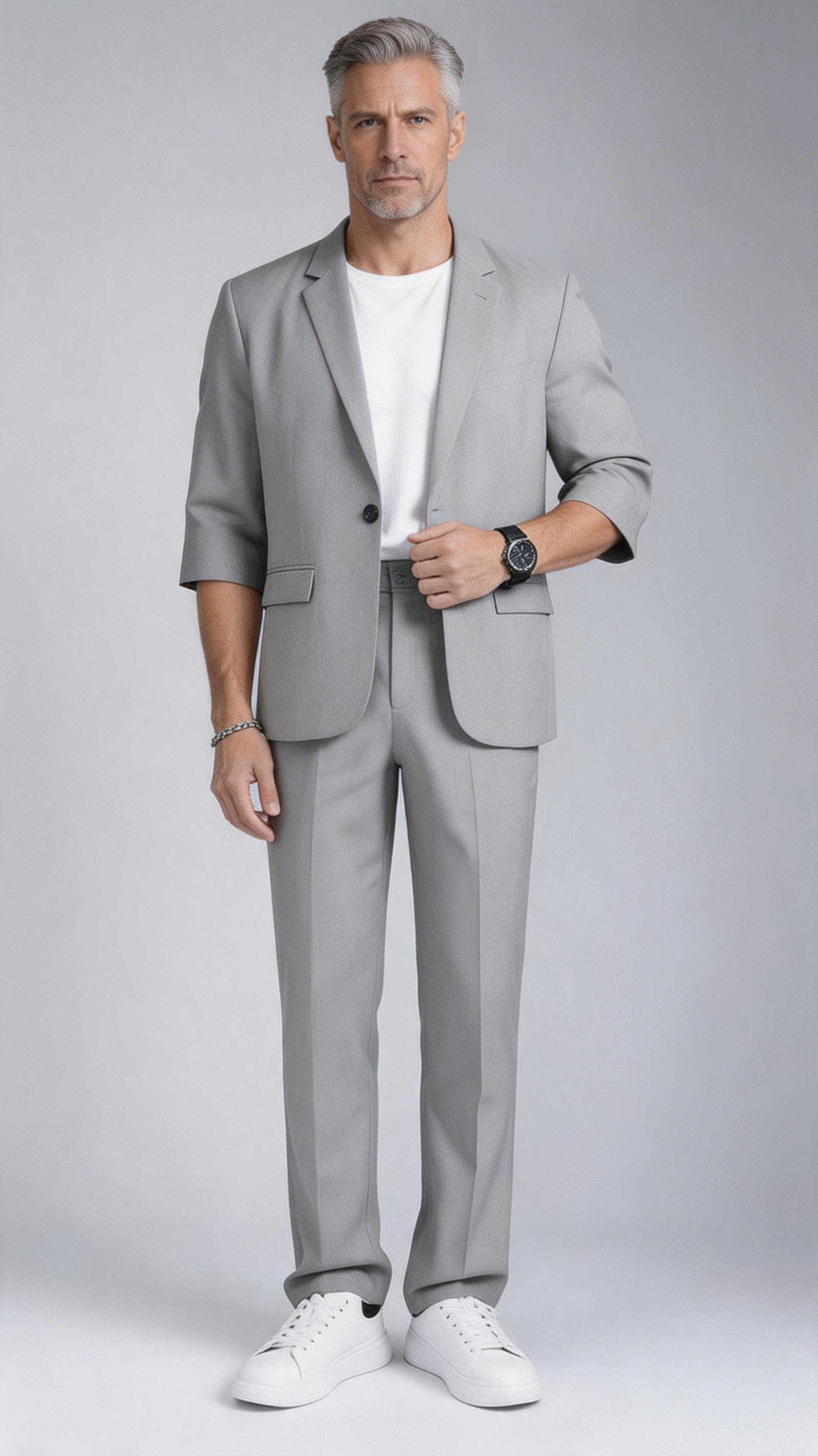 🧥 Men's 3/4 Sleeve Blazer & Trouser Two-Piece Suit Set