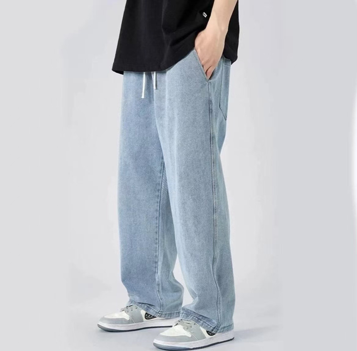 Men's Elastic Stretch Wide Leg Straight Fit Jeans