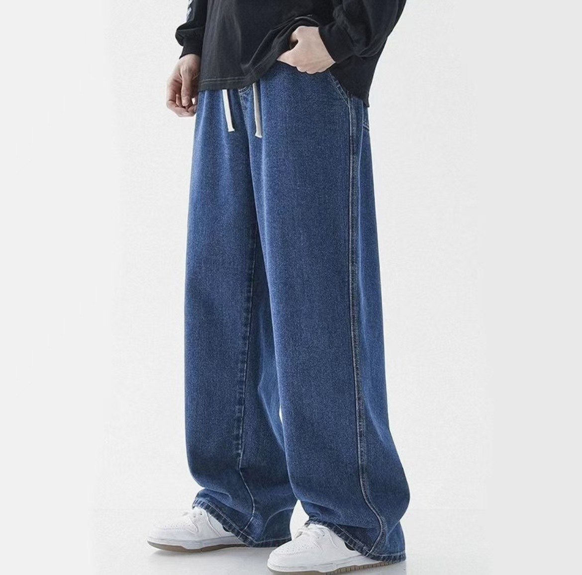 Men's Elastic Stretch Wide Leg Straight Fit Jeans