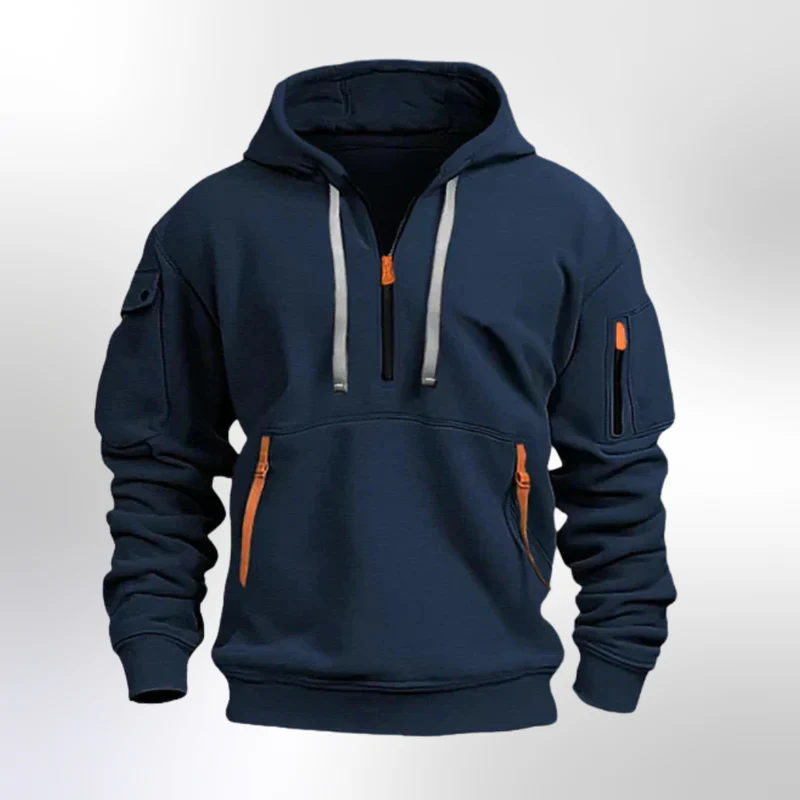 New Men's Zippered Multi-Pocket Hooded Sweatshirt