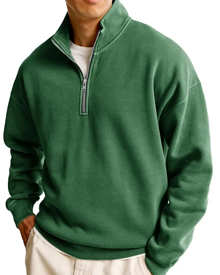 Men's Fashionable Casual Half-Zip Stand Collar Long-Sleeved Sweatshirt