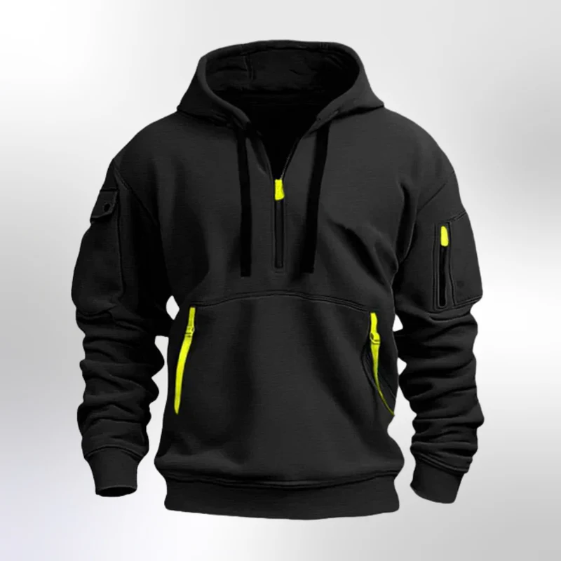New Men's Zippered Multi-Pocket Hooded Sweatshirt
