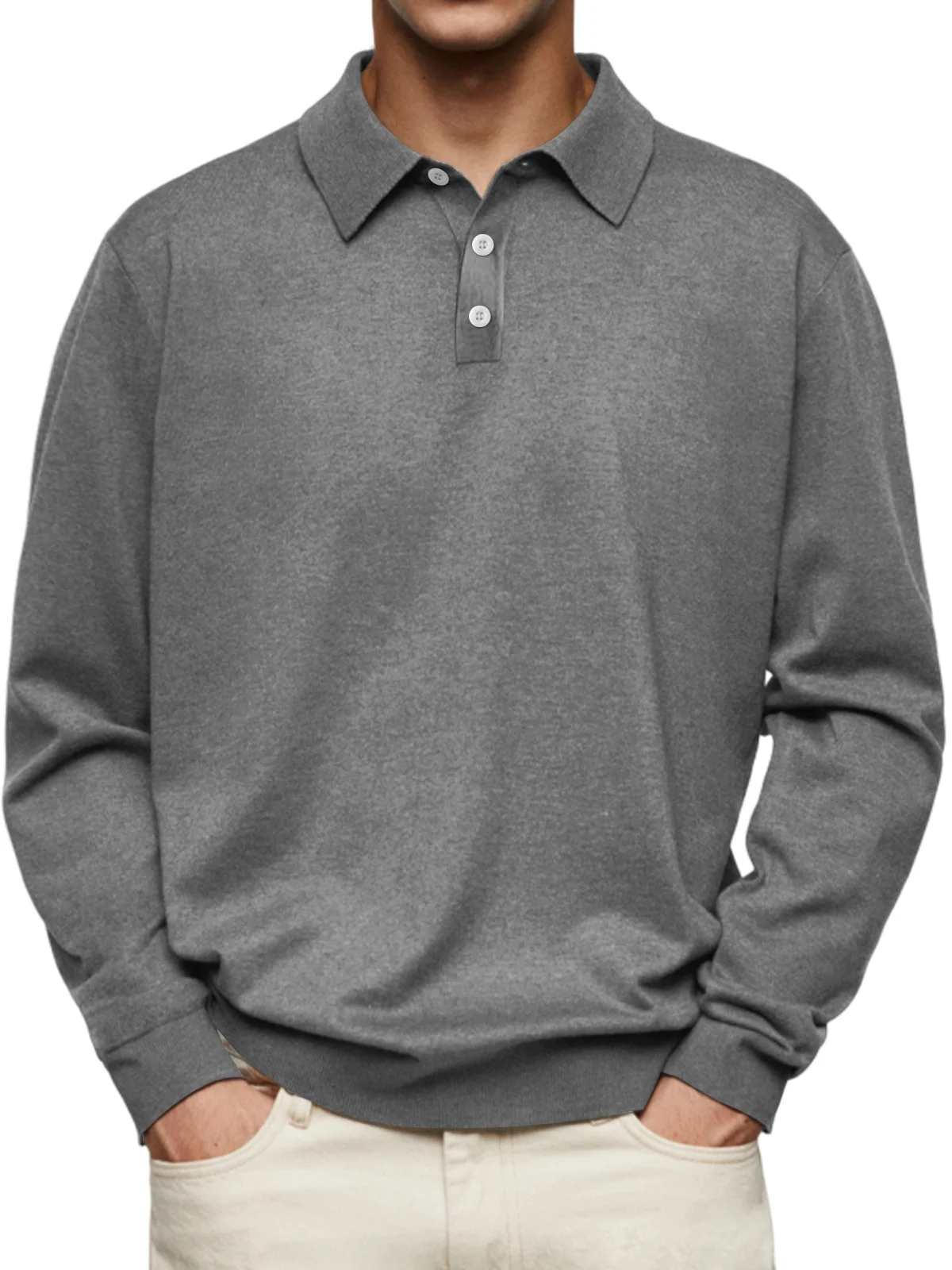 🔥 Men's Casual and Comfortable Solid Color Lapel Long Sleeve POLO Shirt