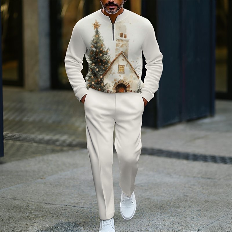 Men's Zip-Up Pullover Christmas Sportswear Set – New Arrival