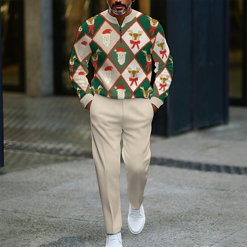 Men's Zip-Up Pullover Christmas Sportswear Set – New Arrival