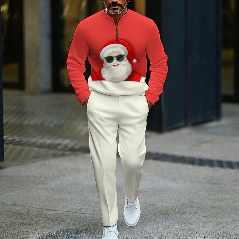 Men's Zip-Up Pullover Christmas Sportswear Set – New Arrival
