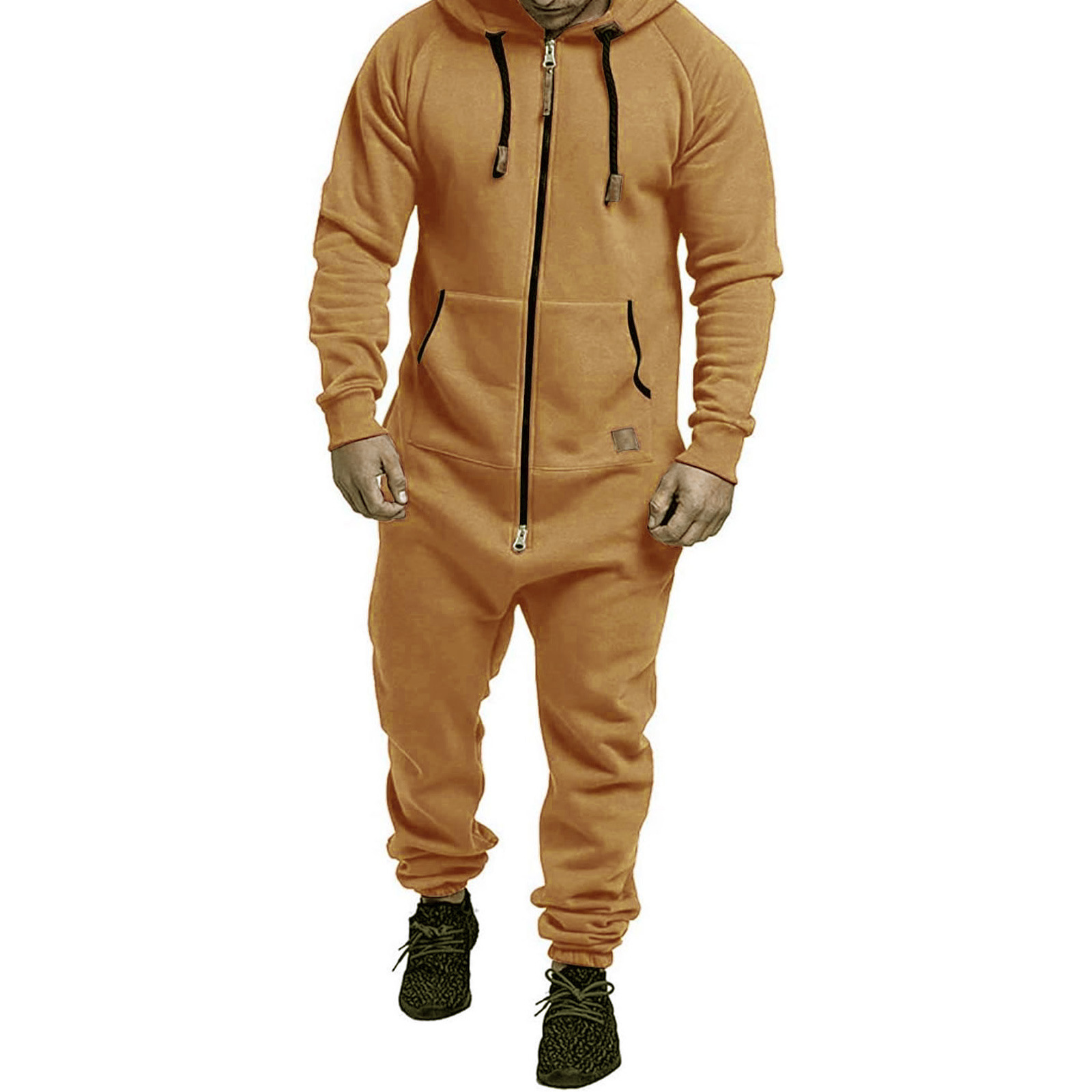 Coofandy hooded fleece solid color jumpsuit