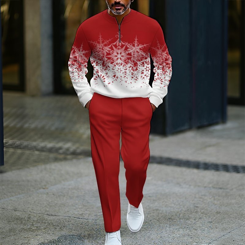 Men's Zip-Up Pullover Christmas Sportswear Set – New Arrival