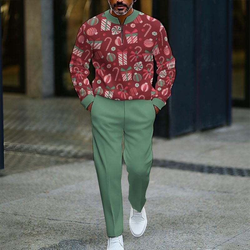 Men's Zip-Up Pullover Christmas Sportswear Set – New Arrival