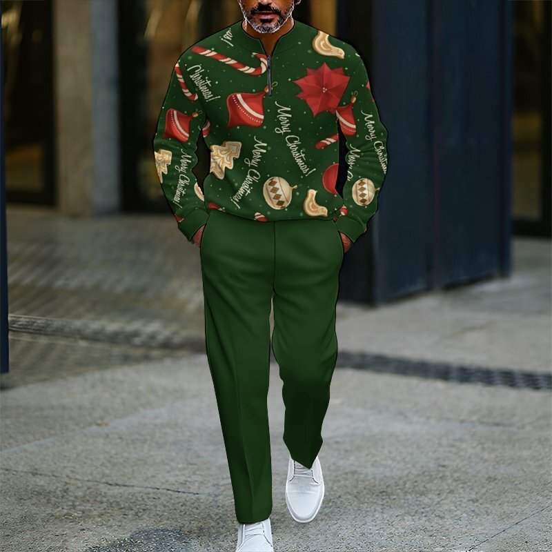 Men's Zip-Up Pullover Christmas Sportswear Set – New Arrival