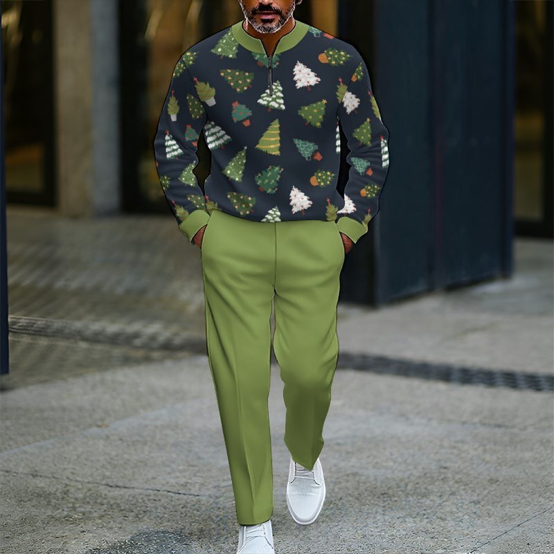 Men's Zip-Up Pullover Christmas Sportswear Set – New Arrival