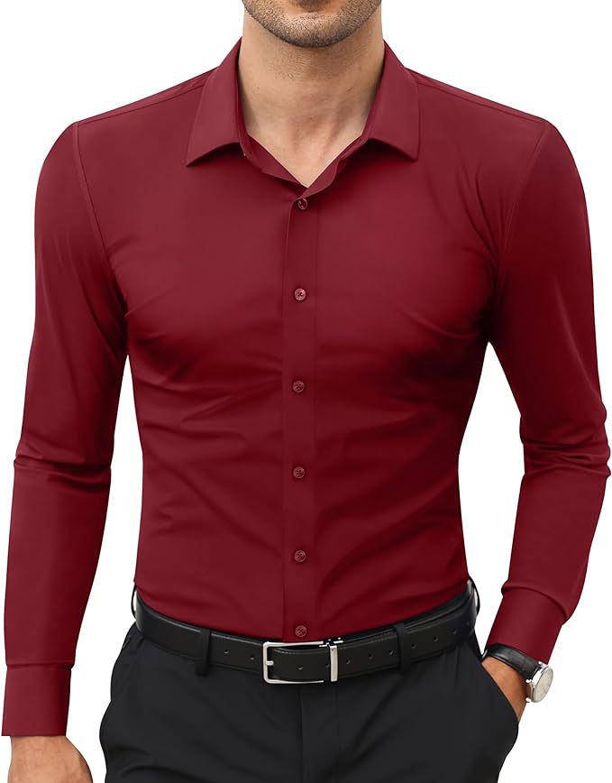 New Men’s 16-Way Stretch Slim Fit Dress Shirt, Wrinkle-Free