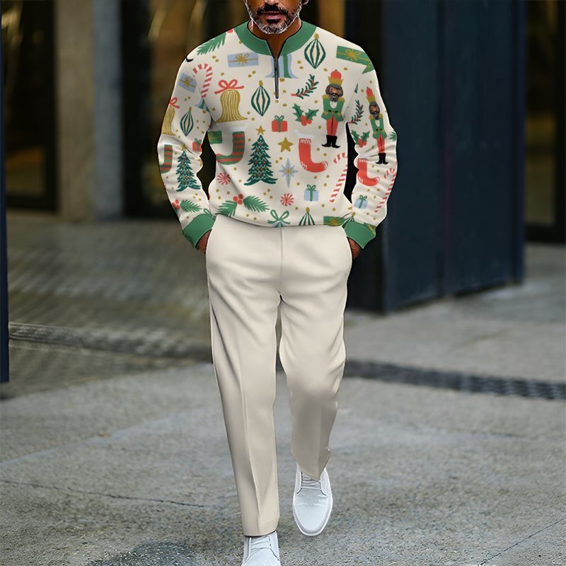 Men's Zip-Up Pullover Christmas Sportswear Set – New Arrival