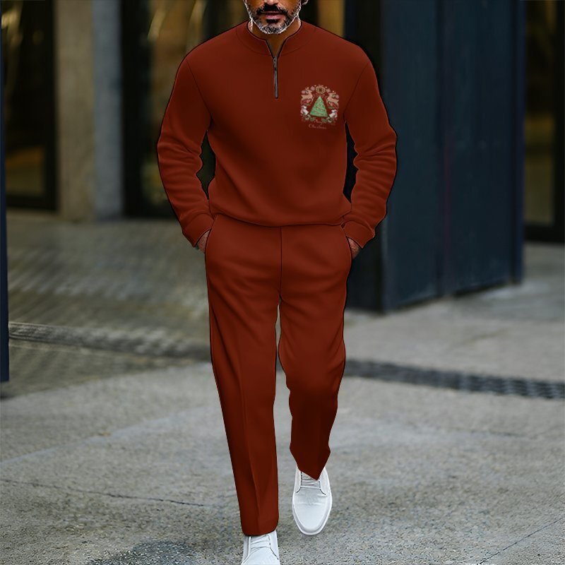 Men's Zip-Up Pullover Christmas Sportswear Set – New Arrival